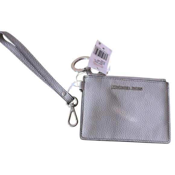 MICHAEL Michael Kors Small Coin Purse Pearl Grey Keychain New with Tag MSRP $98 - Picture 1 of 7